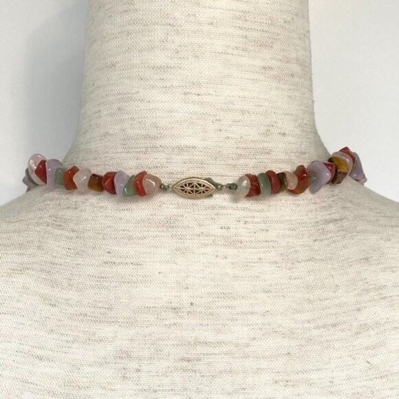 VTG Multi Gemstone Beaded 29" Necklace 14K Gold Filled Filigree Fish Hook Clasp - Picture 6 of 16